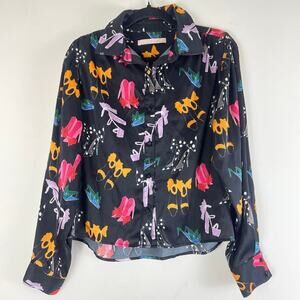 Hutch Black Blouse Long Sleeve Heel Print Size Small